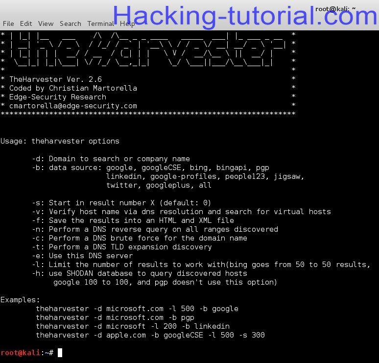 Information Gathering using theHarvester in Kali Linux