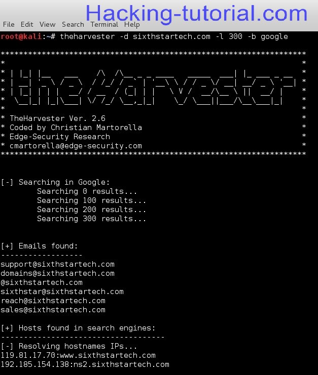 Information Gathering using theHarvester in Kali Linux