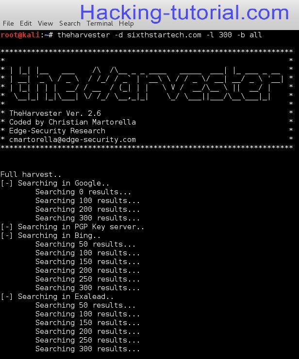 Information Gathering using theHarvester in Kali Linux