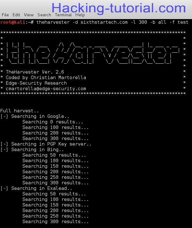 Information Gathering using theHarvester in Kali Linux